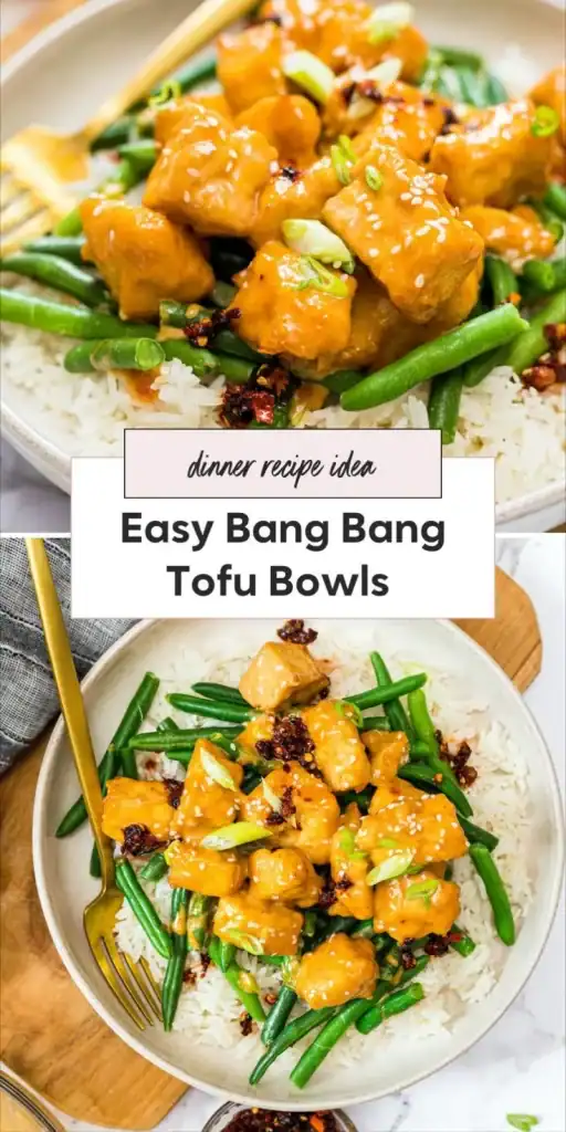 Bang Bang Tofu Bowl – Crispy Vegan Dinner Recipe Crispy bang bang tofu tossed in sweet-spicy sauce over fluffy rice. The most-saved vegan bowl on Pinterest in May 2026 — ready in just 25 minutes!