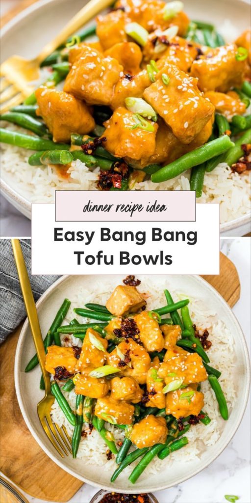 Crispy bang bang tofu tossed in sweet-spicy sauce over fluffy rice. The most-saved vegan bowl on Pinterest in May 2026 — ready in just 25 minutes!